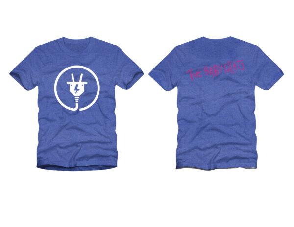 Shirt 3, Heather True Royal, Bella Canvas: Electricity Icon (front) / The Baby Goats (back)