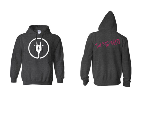 Hoodie, Dark Heather, Gildan: Electricity Icon (front) / The Baby Goats (back)